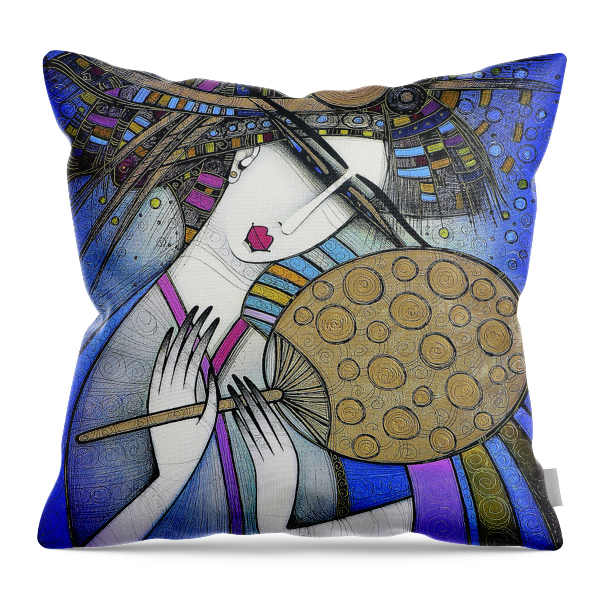 Violet Throw Pillow featuring the painting The fan by Albena Vatcheva