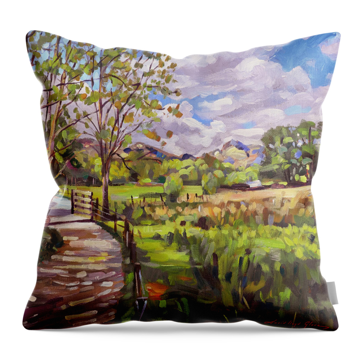 Landscape Throw Pillow featuring the painting The Farm Gate by David Lloyd Glover