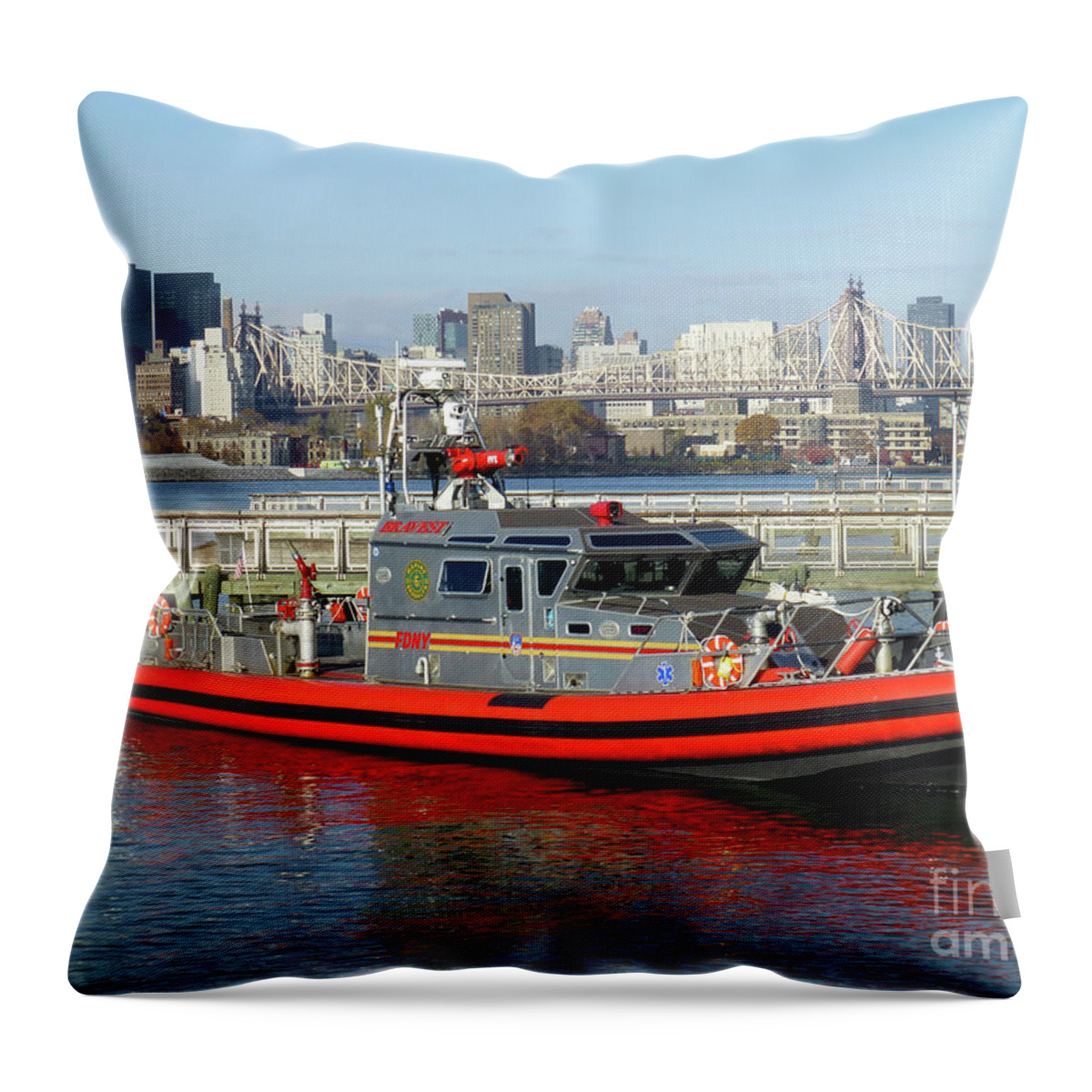 Fdny Throw Pillow featuring the photograph The Fireboat the Bravest by Steven Spak
