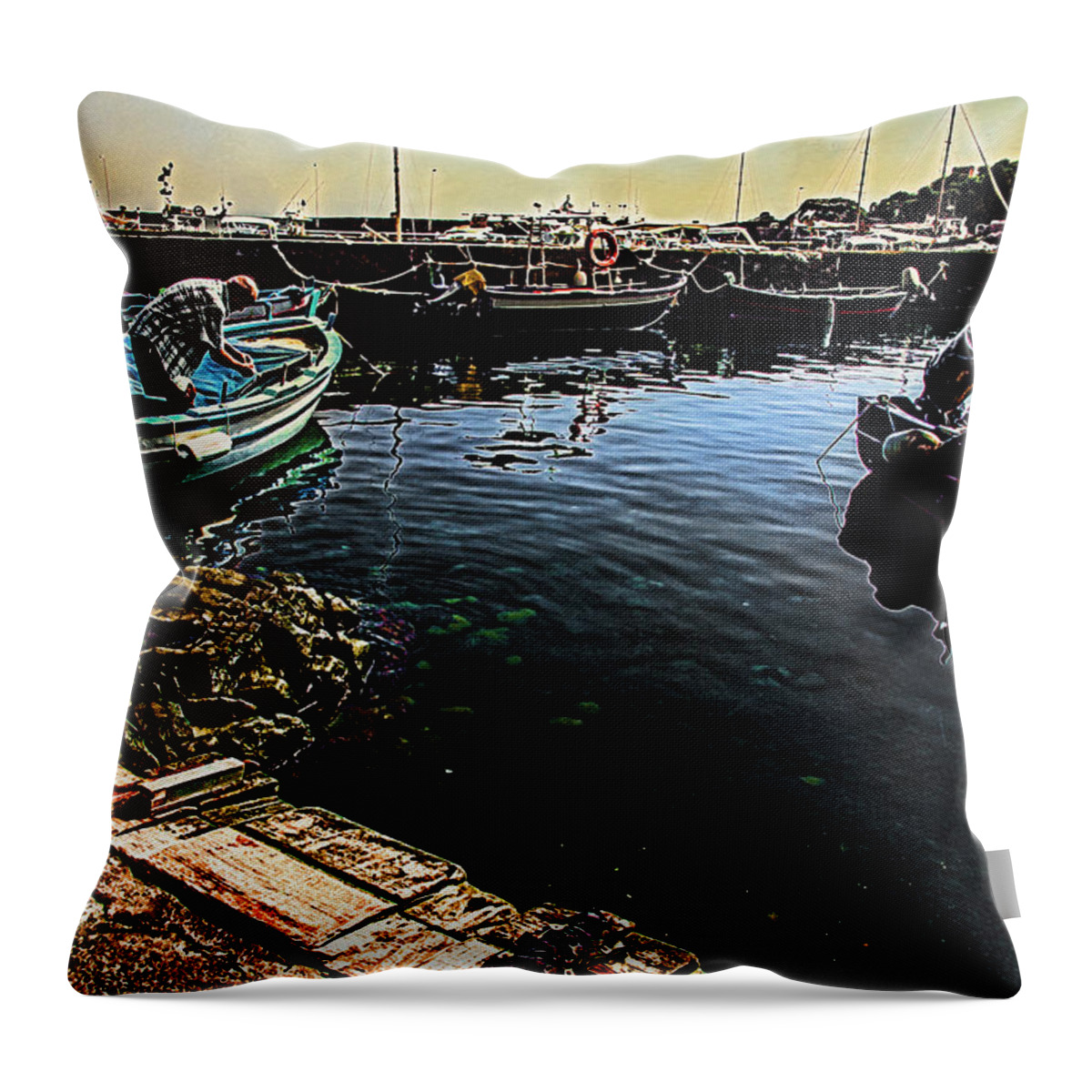Rowboat Throw Pillow featuring the photograph The fisherman and his boat by Al Fio Bonina