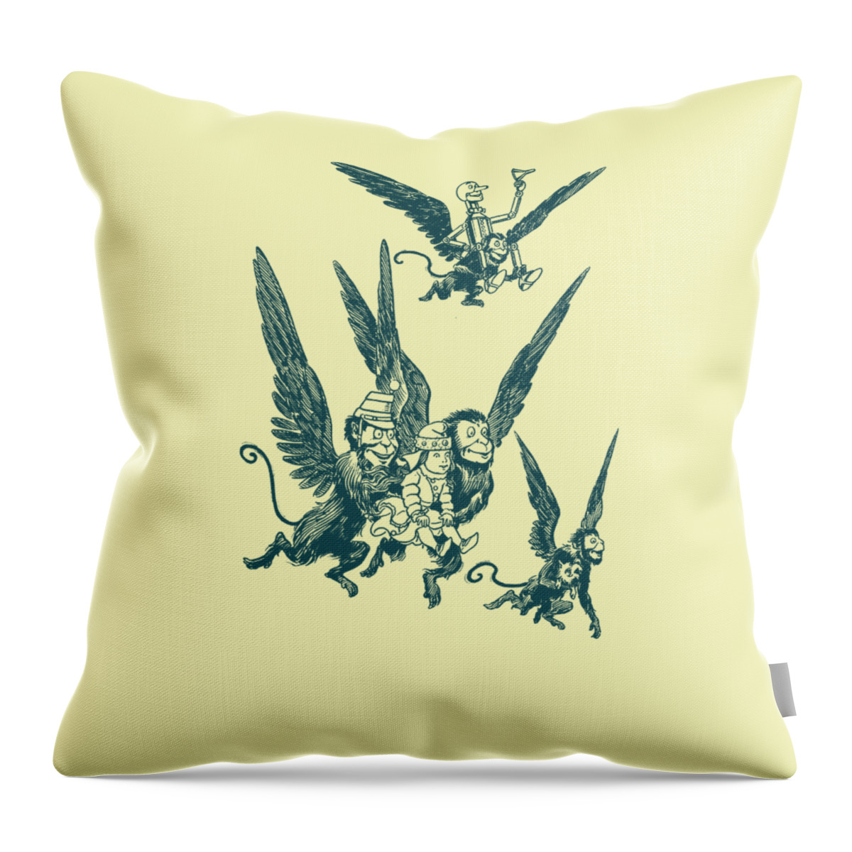 Wizard Of Oz Throw Pillow featuring the digital art The Flying Monkeys From The Wizard Of Oz In Blue by Madame Memento