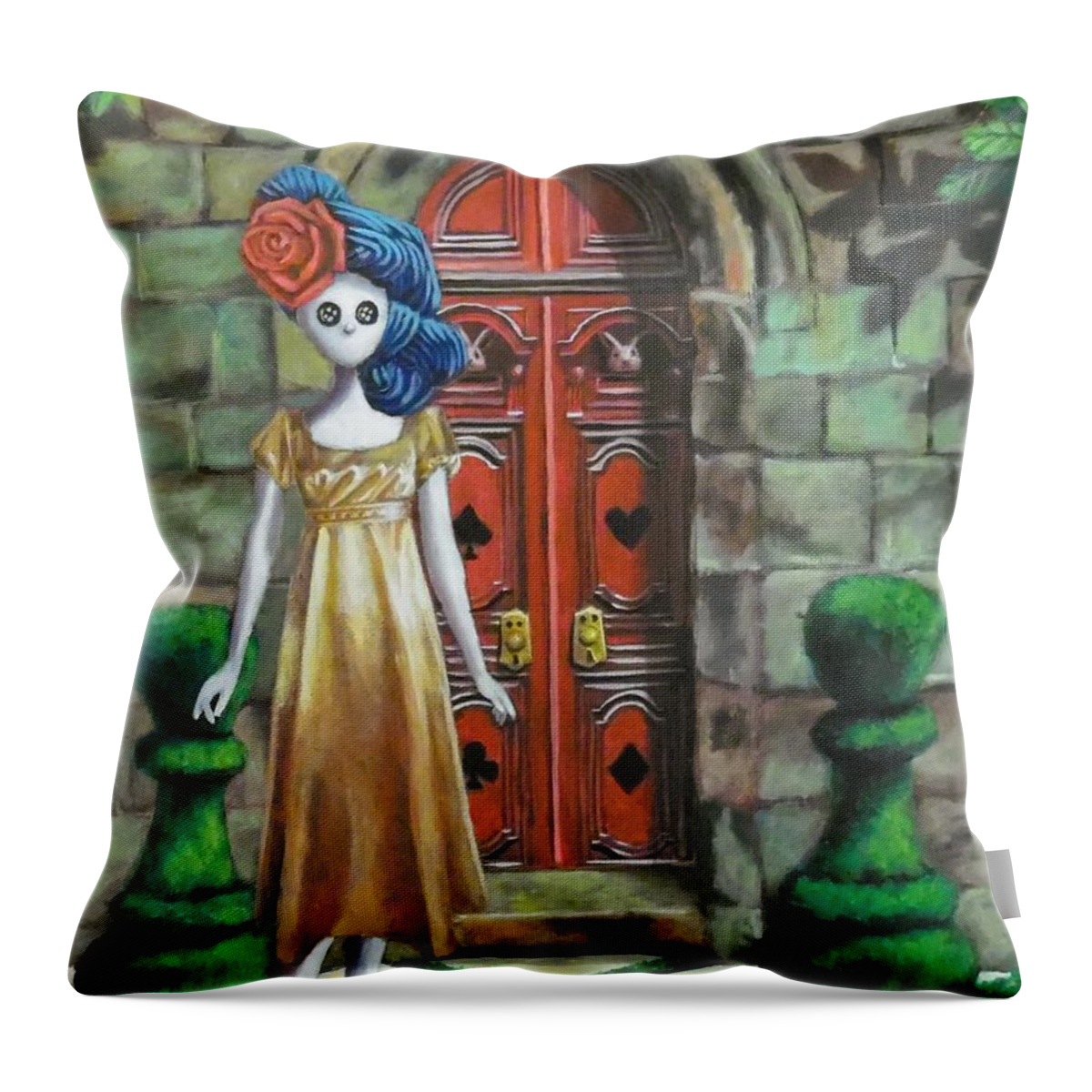 Alice In Wonderland Throw Pillow featuring the painting The Game of Life by Lori Keilwitz