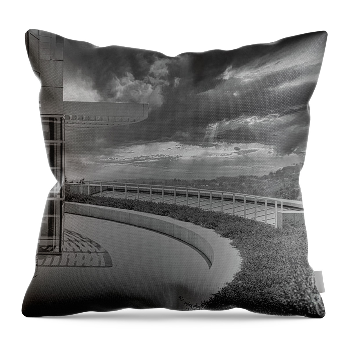 Getty Museum Throw Pillow featuring the photograph The Getty Architecture Black White Los Angeles by Chuck Kuhn