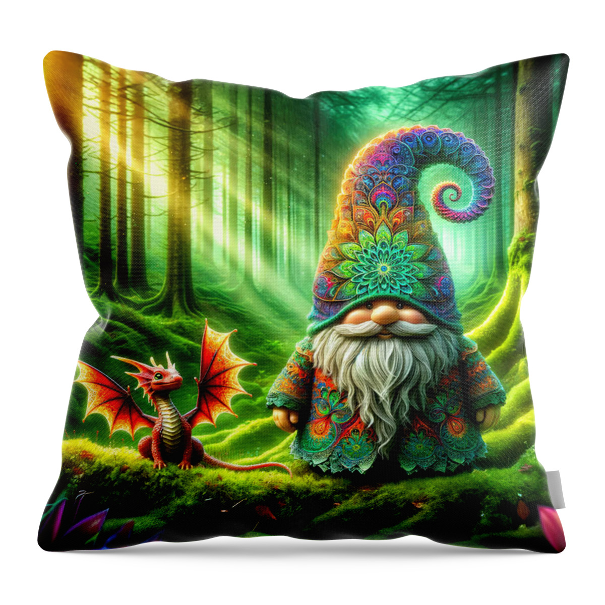 Enchanted Forest Throw Pillow featuring the photograph The Gnome's Enchanted Morn by Bill and Linda Tiepelman