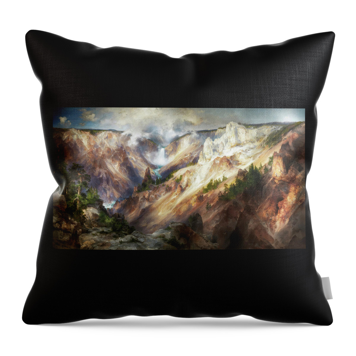 The Grand Canyon Of The Yellowstone Throw Pillow featuring the painting The Grand Canyon of the Yellowstone by Thomas Moran 1893 by Thomas moran