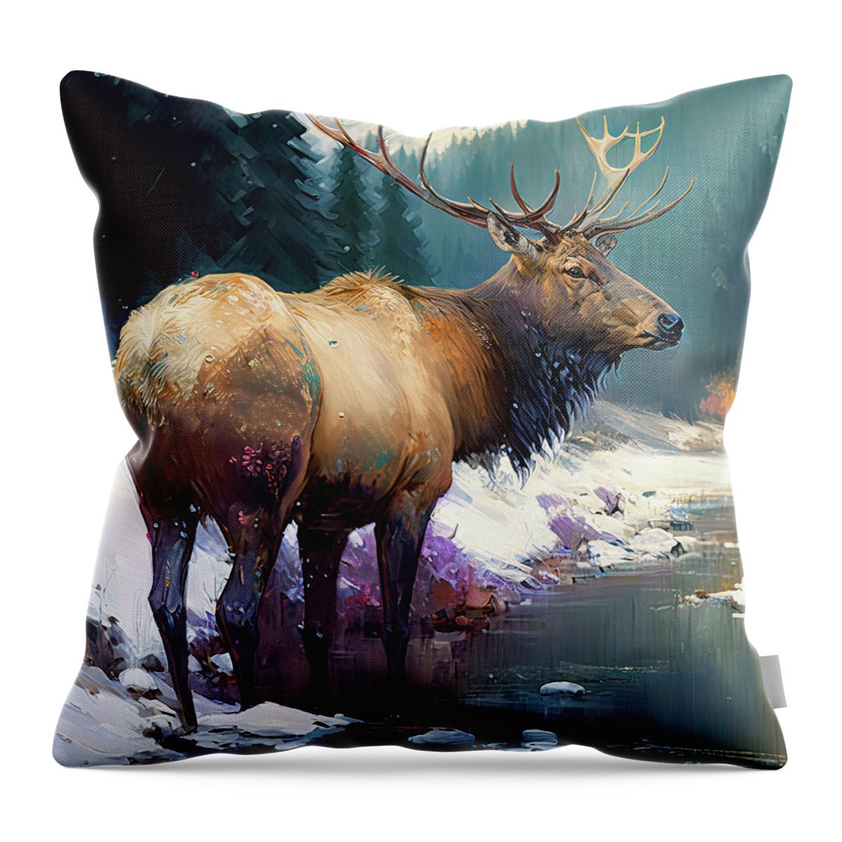 Elk Throw Pillow featuring the painting The Great Elk by Tina LeCour