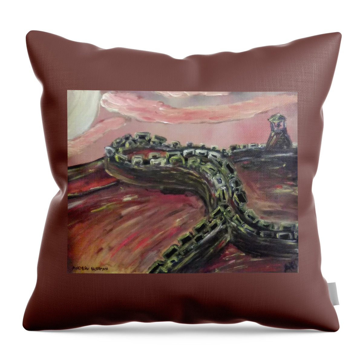Great Wall Throw Pillow featuring the painting The Great Wall by Andrew Blitman