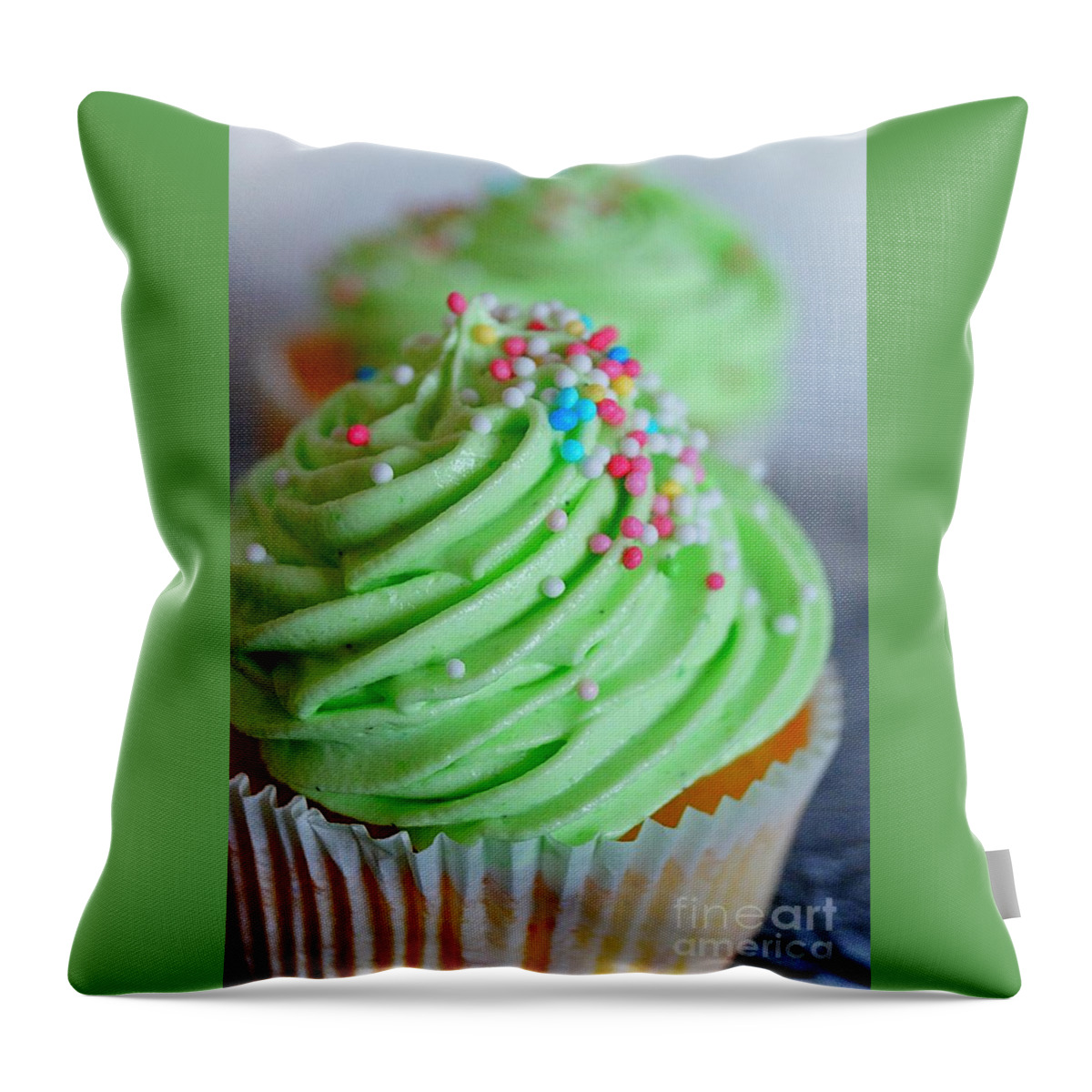 Cupcake Throw Pillow featuring the photograph The Green Cupcake by Claudia Zahnd-Prezioso