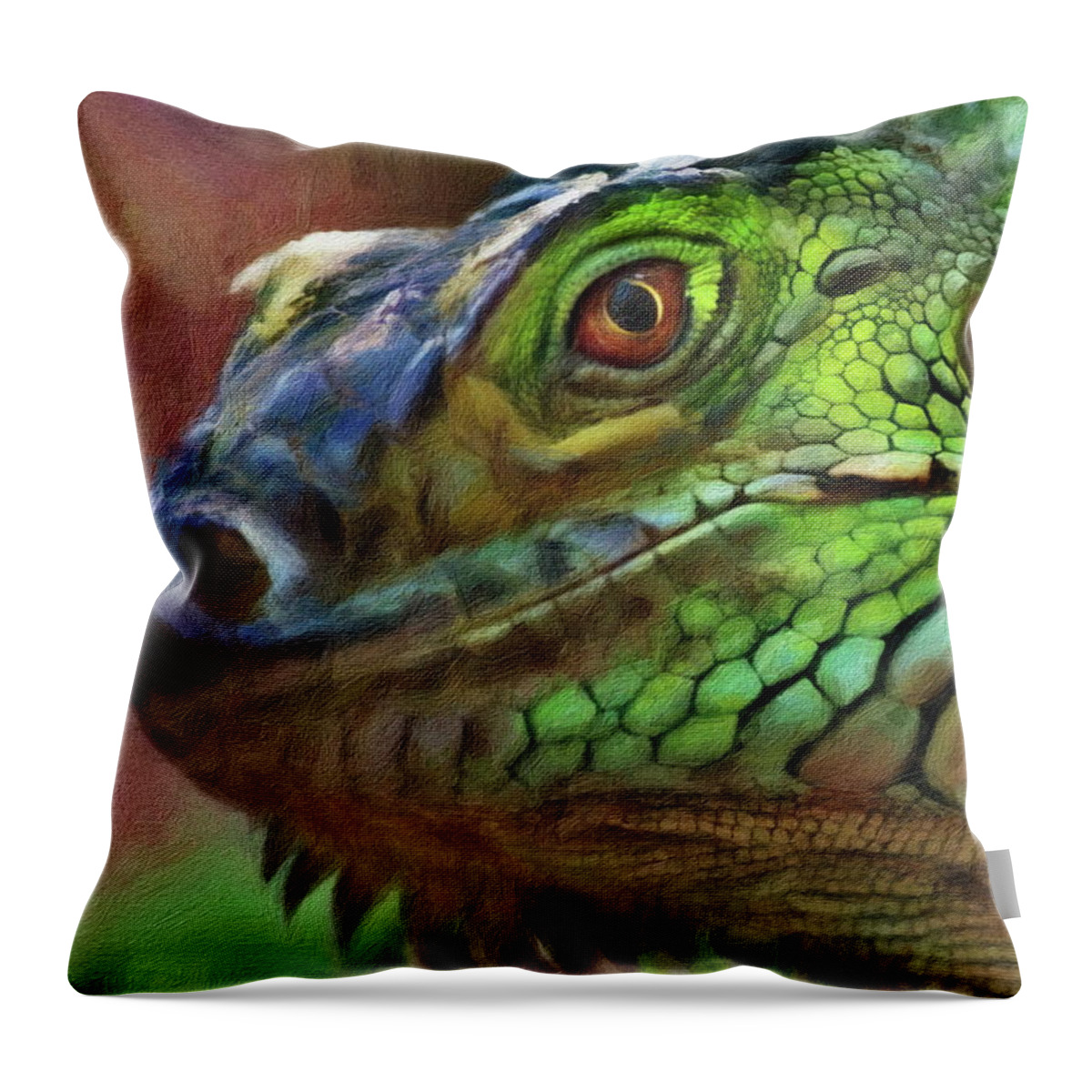 Lizard Throw Pillow featuring the digital art The Green Iguana by Russ Harris