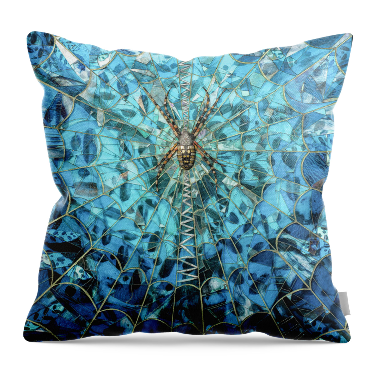 Spider Throw Pillow featuring the glass art The Guardian by Cherie Bosela