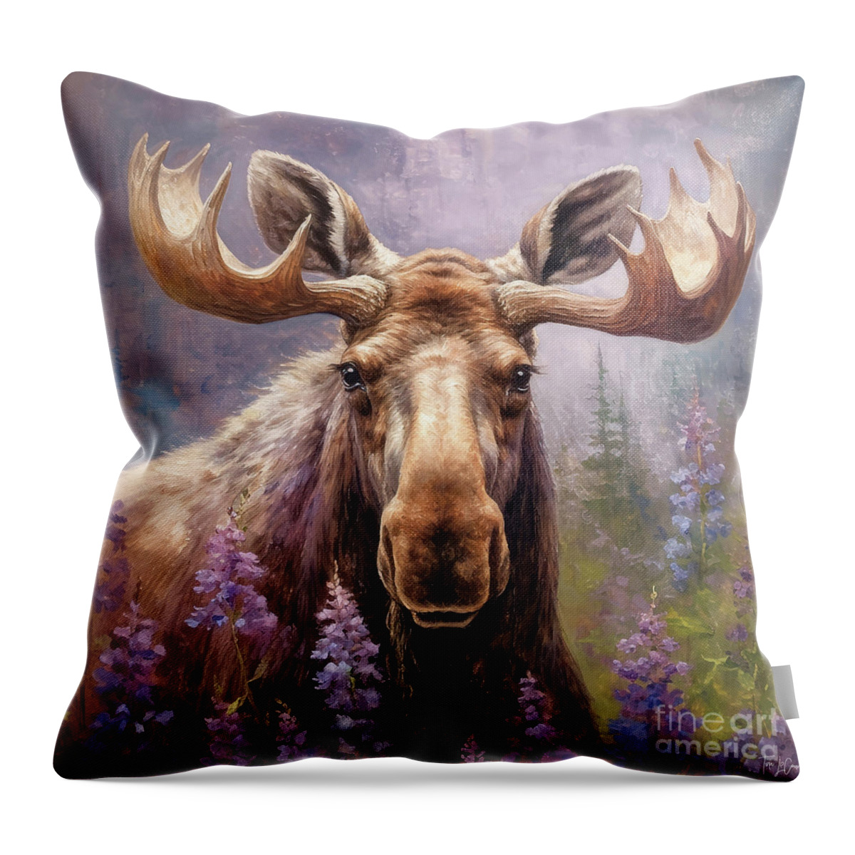 Moose Throw Pillow featuring the painting The Happy Moose by Tina LeCour