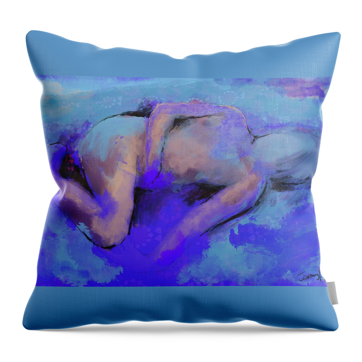 1subject Throw Pillow featuring the digital art The hidden face of a whistful nude by Jeremy Holton