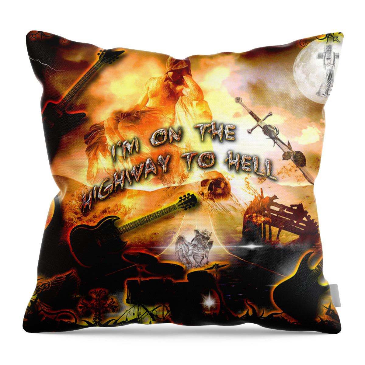 Classic Rock Throw Pillow featuring the digital art The Highway To Hell by Michael Damiani