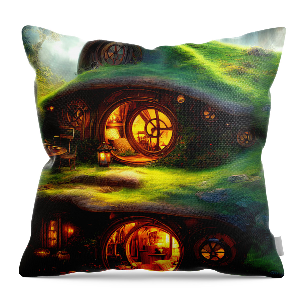 Wingsdomain Throw Pillow featuring the mixed media The Hobbits Shire 20221014b by Wingsdomain Art and Photography