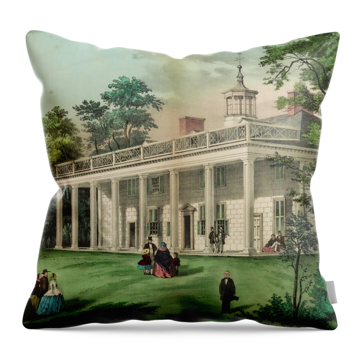Places Throw Pillow featuring the painting The home of Washington, Mount Vernon, Va by Currier and Ives