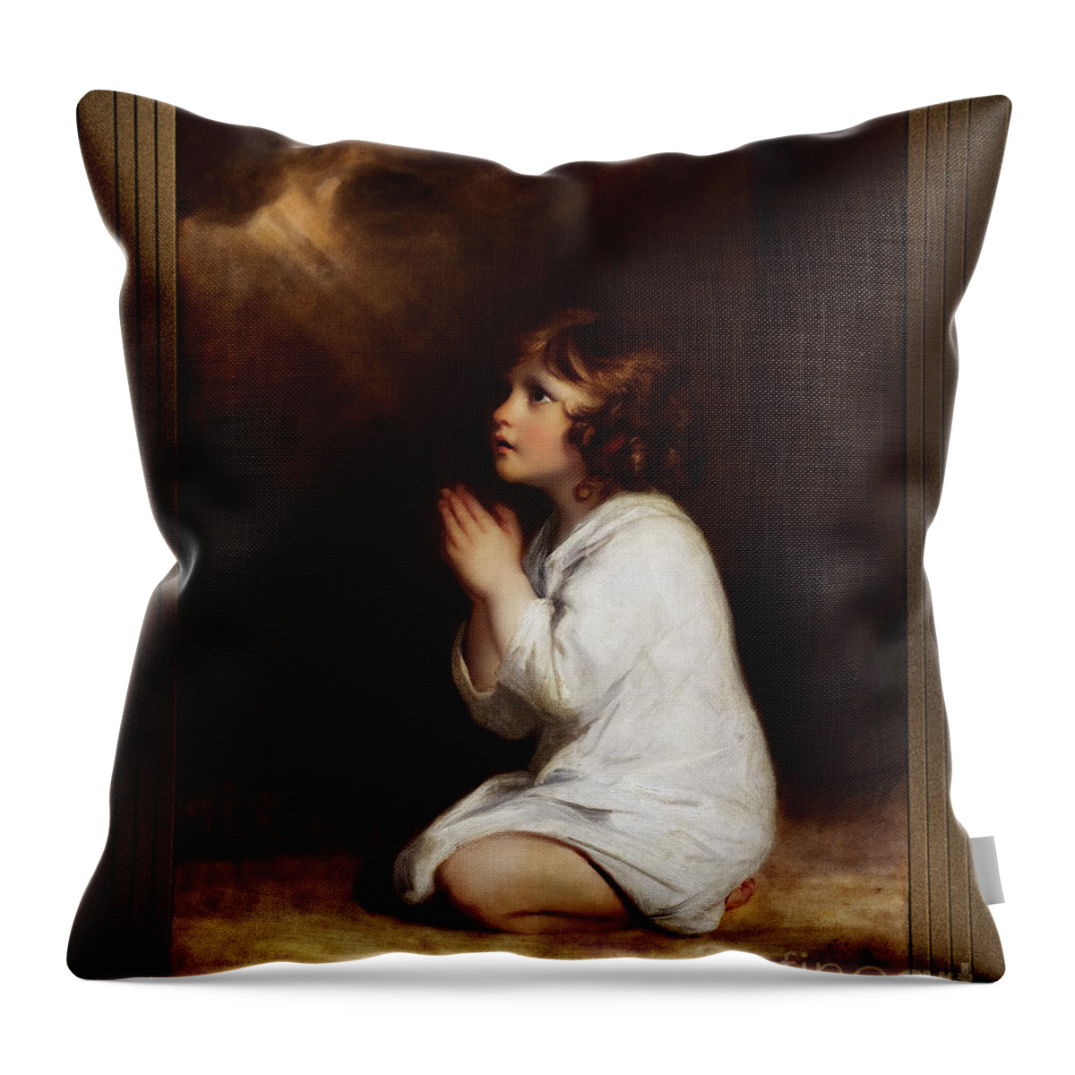 The Infant Samuel Throw Pillow featuring the painting The Infant Samuel by Joshua Reynolds Remastered Xzendor7 Fine Art Classical Reproductions by Xzendor7