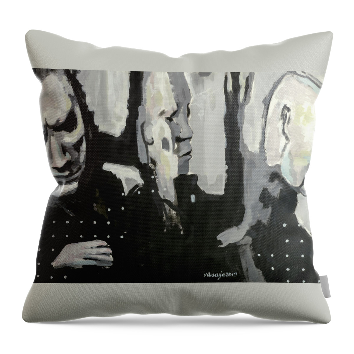 #interview Throw Pillow featuring the painting The Interview 5 by Veronica Huacuja