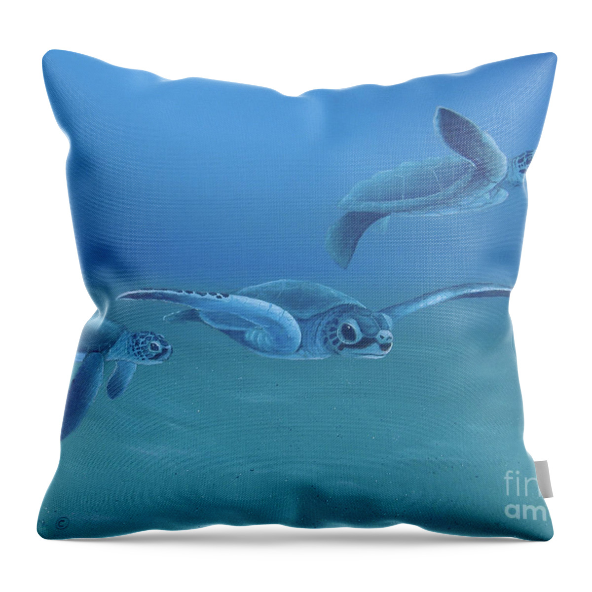 Sea Turtle Paintings Throw Pillow featuring the painting The Journey Begins by Michael Allen