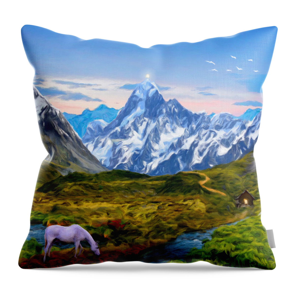  Landscape Throw Pillow featuring the painting The Journey Begins by Trask Ferrero