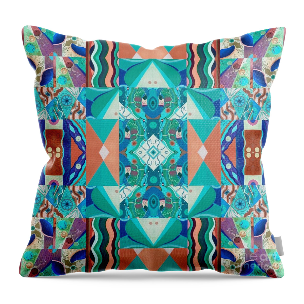 The Joy Of Design Mandala Series Puzzle 8 Arrangement 4 Inverted By Helena Tiainen Throw Pillow featuring the painting The Joy of Design Mandala Series Puzzle 8 Arrangement 4 Inverted by Helena Tiainen