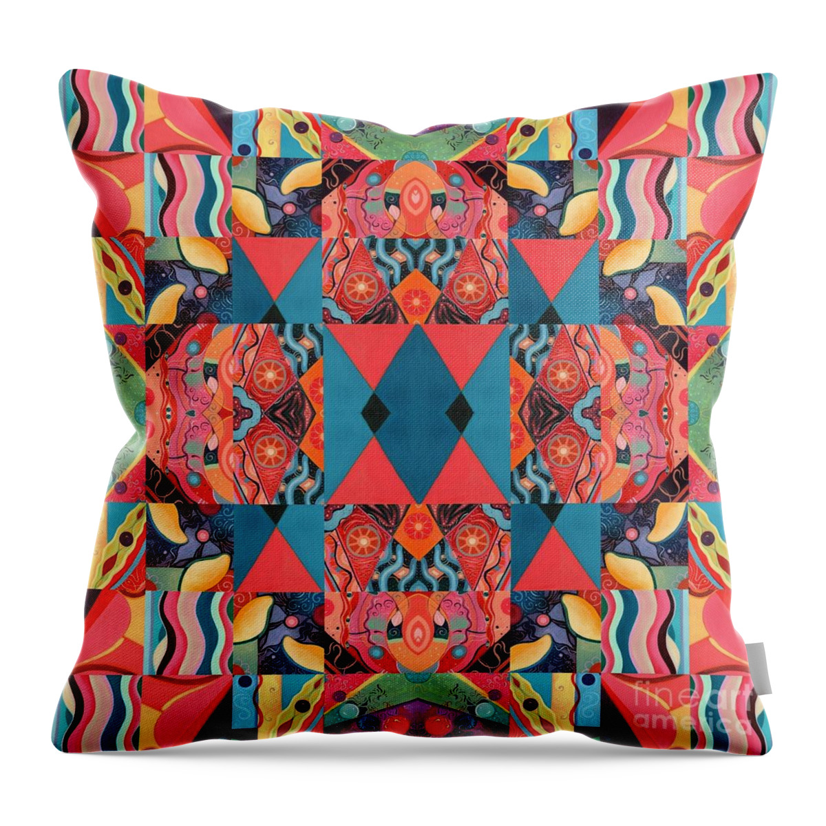 The Joy Of Design Mandala Series Puzzle 8 Arrangement 5 By Helena Tiainen Throw Pillow featuring the painting The Joy of Design Mandala Series Puzzle 8 Arrangement 5 by Helena Tiainen