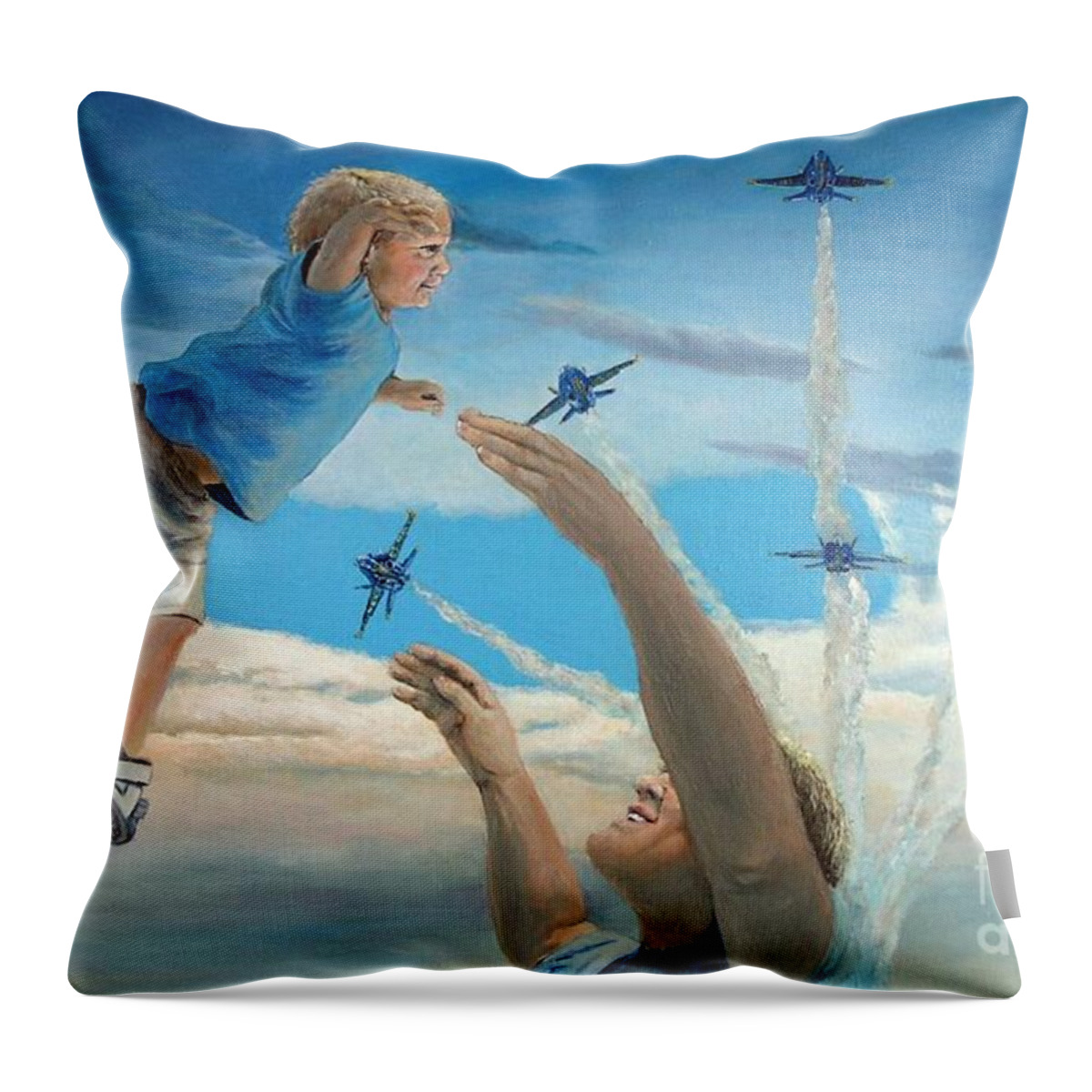 Play Throw Pillow featuring the painting The Joy of Flight by Merana Cadorette