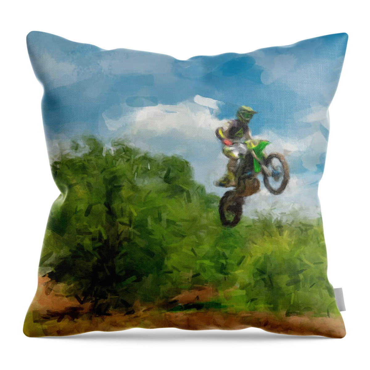 Motocycle Throw Pillow featuring the painting The Jump by Gary Arnold
