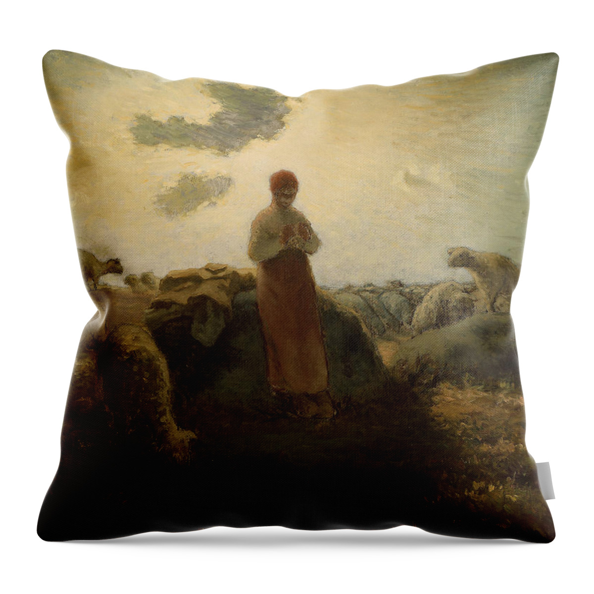 19th Century Artists Throw Pillow featuring the painting The Keeper of the Herd by Jean-Francois Millet