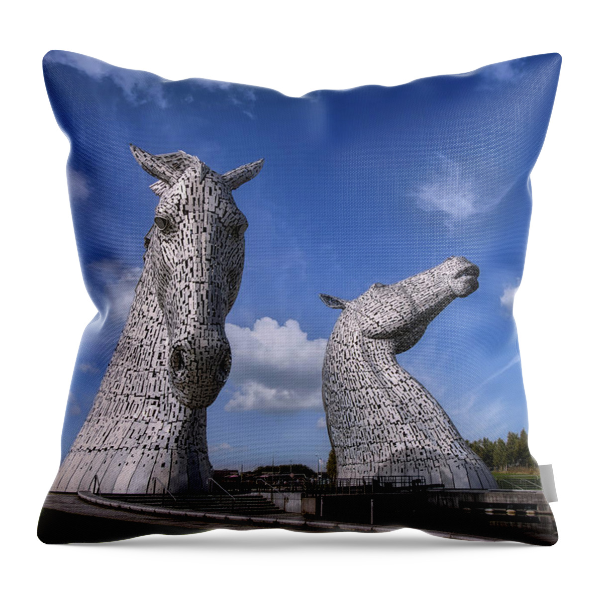 Landscape Throw Pillow featuring the photograph The Kelpies 3 by Micah Offman