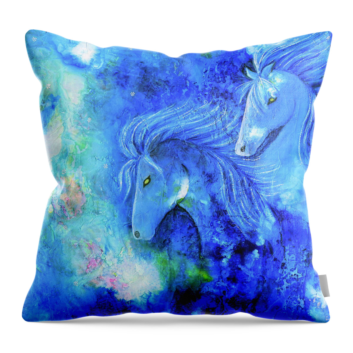 Water Horse Throw Pillow featuring the painting The Kelpies by Winona's Sunshyne