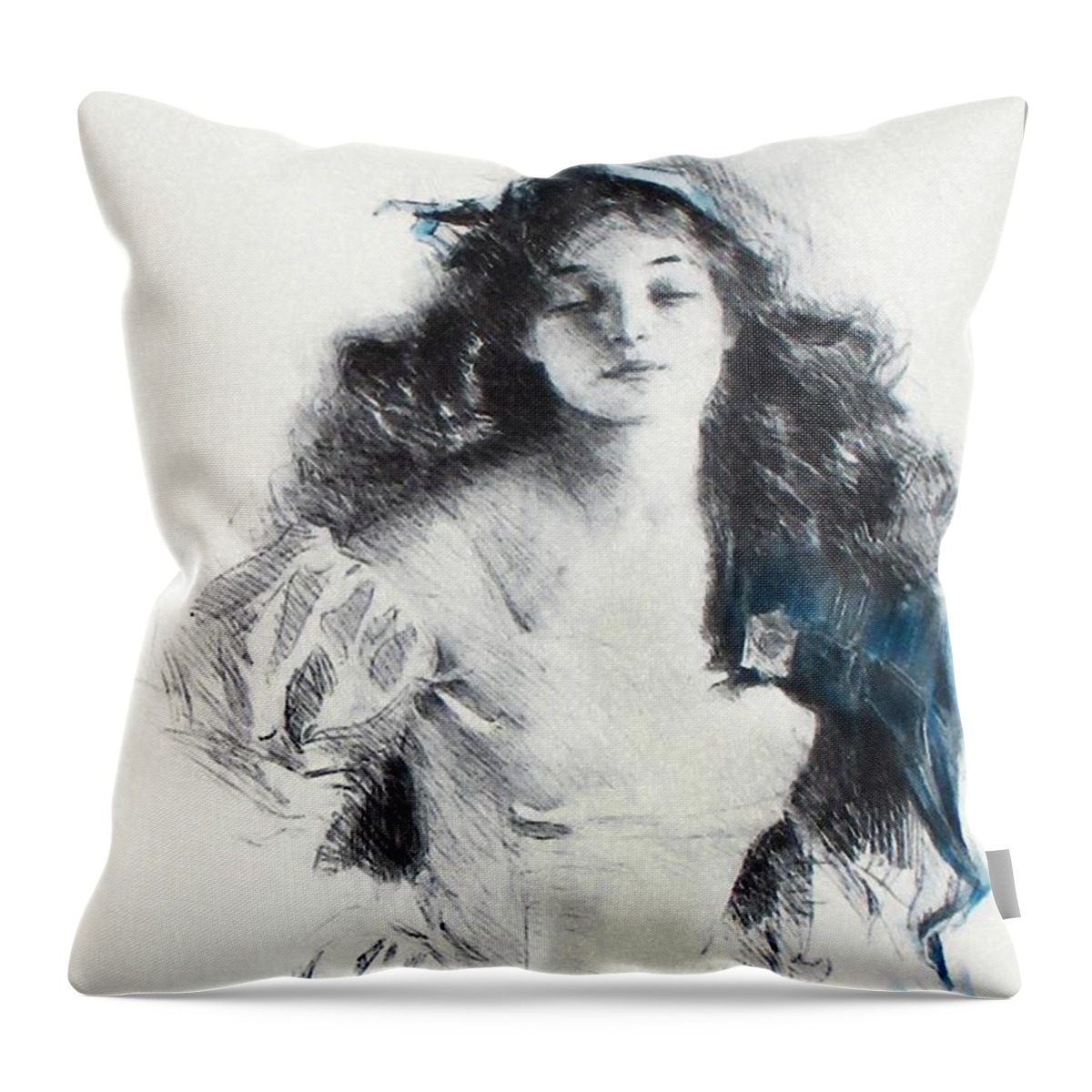 Howard Chandler Christy Throw Pillow featuring the drawing The Lady of the Lake Drawing Illustration Howard Chandler Christy 1910 by Movie Poster Prints