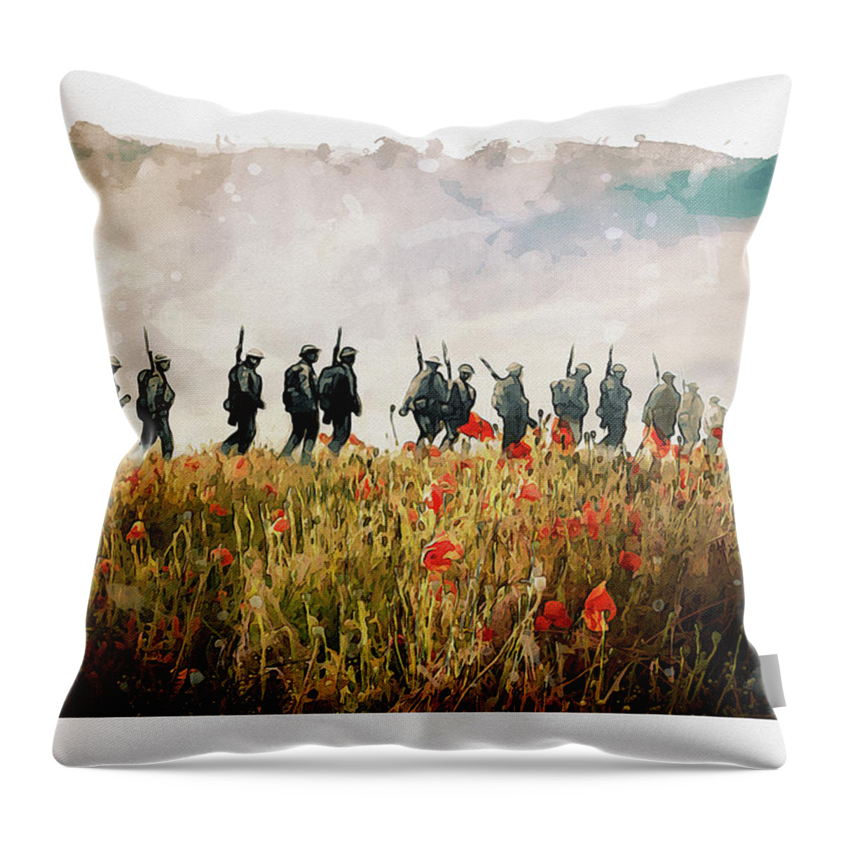 Soldiers And Poppies Throw Pillow featuring the digital art The Last March by Airpower Art