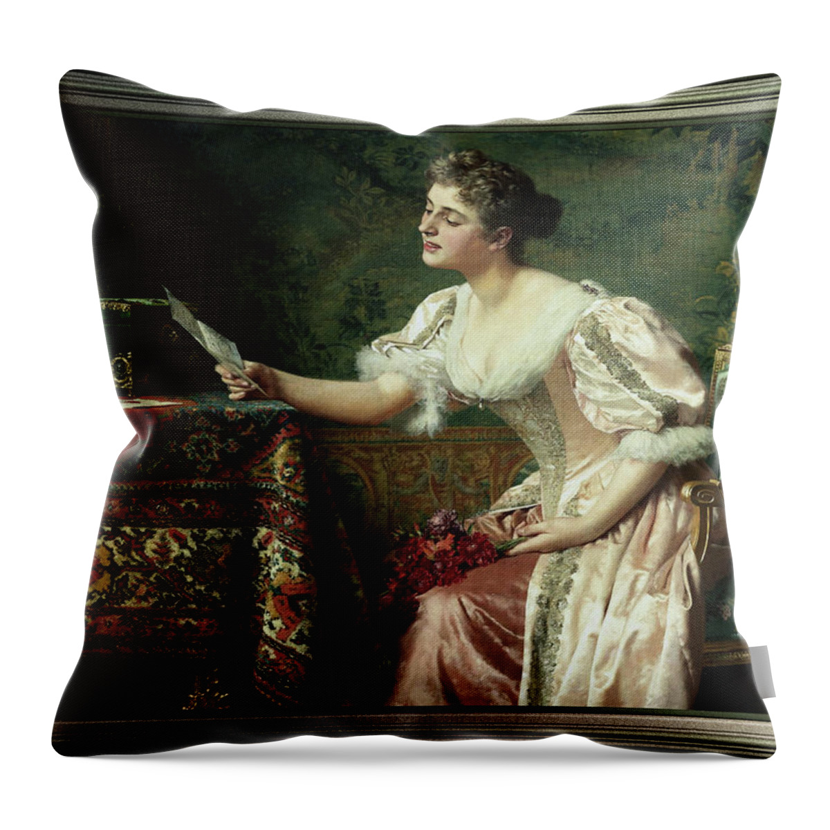 The Letter Throw Pillow featuring the painting The Letter by Wladyslaw Czachorski by Rolando Burbon