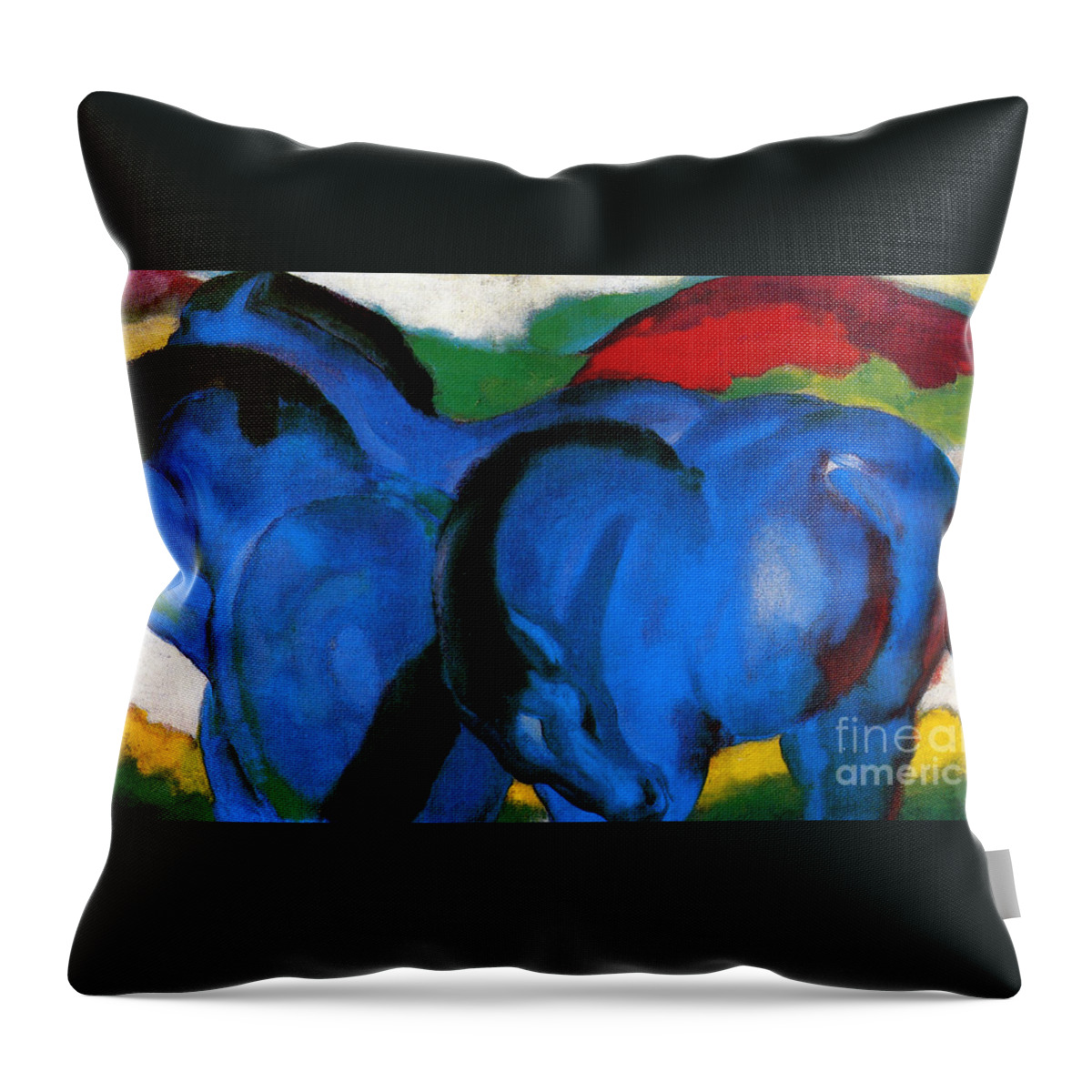 The Little Blue Horses Throw Pillow featuring the painting The Little Blue Horses, 1911 by Franz Marc