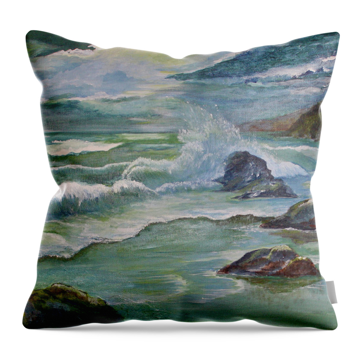 Ocean Throw Pillow featuring the painting The Living Sea by Peggy Rose