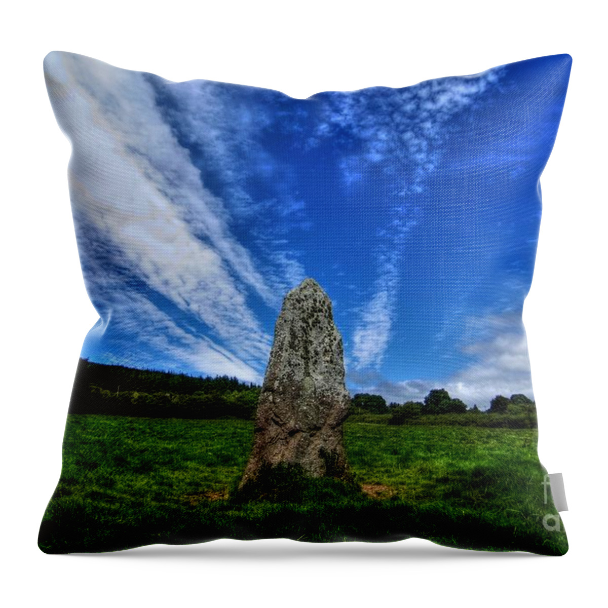 Standing Stone Throw Pillow featuring the photograph The Long stone - Cloch Fada by Joe Cashin