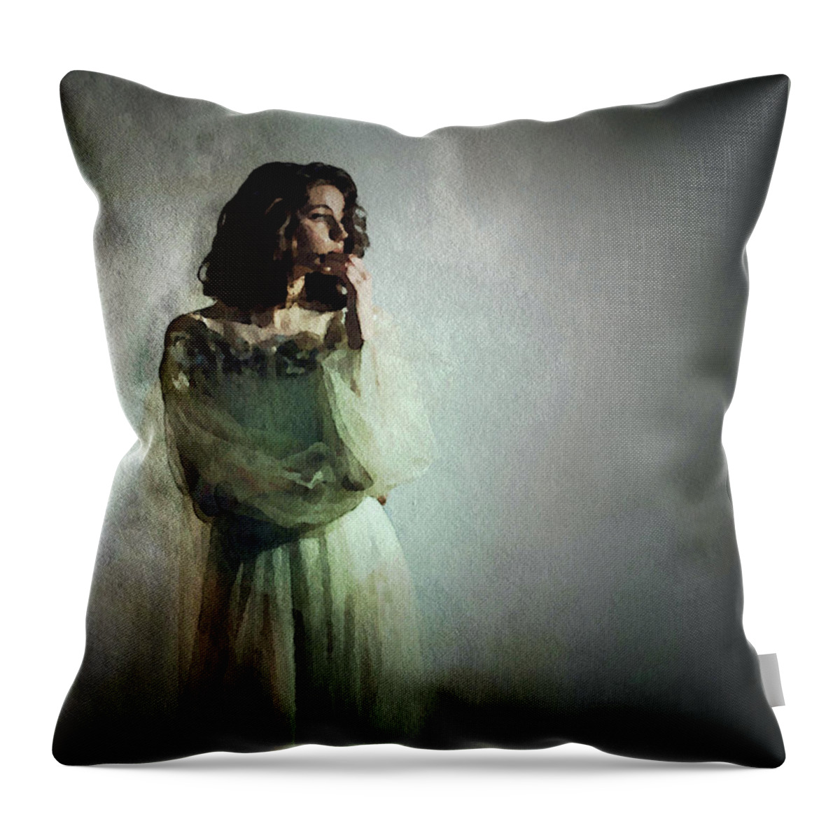 Moody Female Portrait Throw Pillow featuring the painting The Longest Night by Susan Maxwell Schmidt