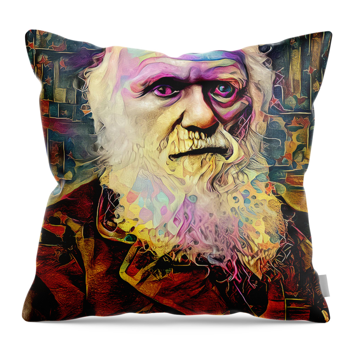 Wingsdomain Throw Pillow featuring the photograph The Lost Charles Darwin 19th Century Trading Card 20210917 by Wingsdomain Art and Photography