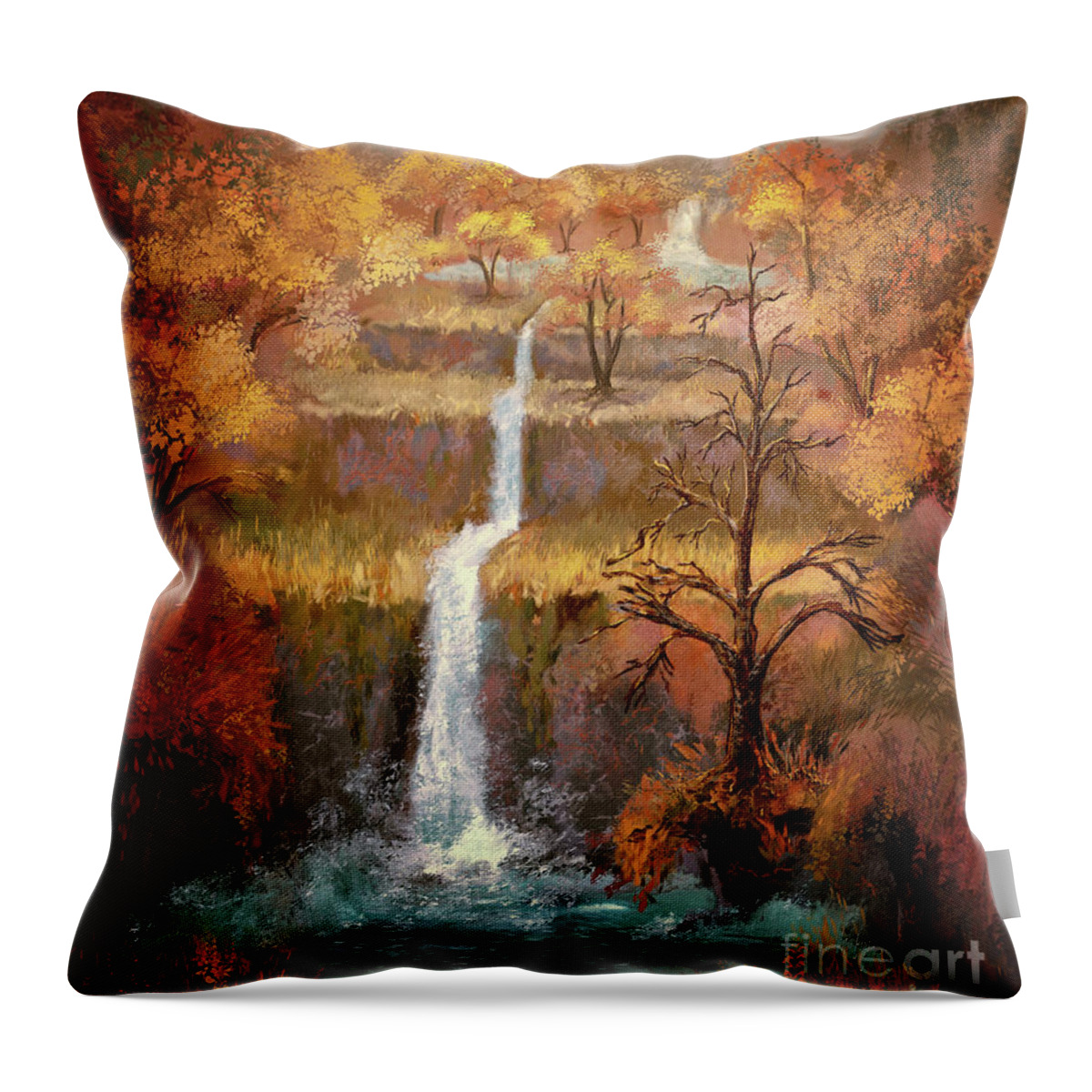 Waterfall Throw Pillow featuring the digital art The Lost Waterfall by Lois Bryan