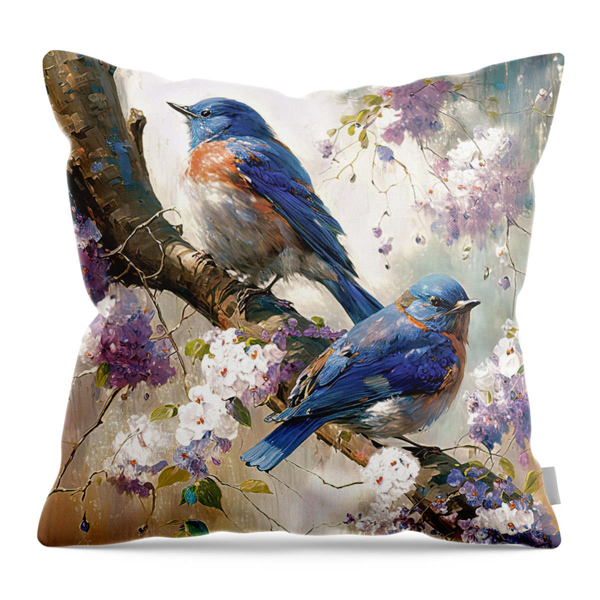 Bluebirds Throw Pillow featuring the painting The Lovely Bluebirds by Tina LeCour