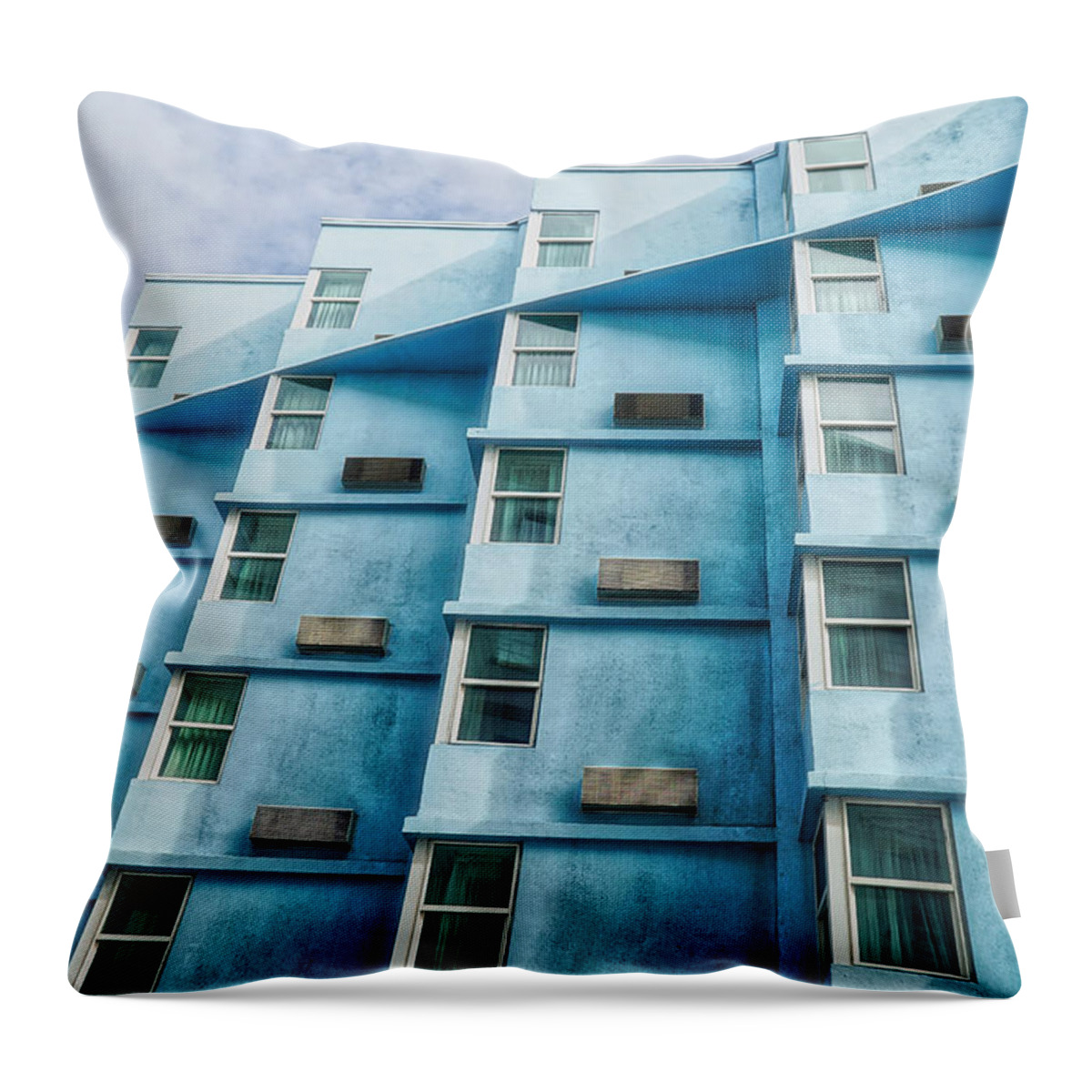 Architecture Throw Pillow featuring the photograph The Magic Blue Building by Montez Kerr