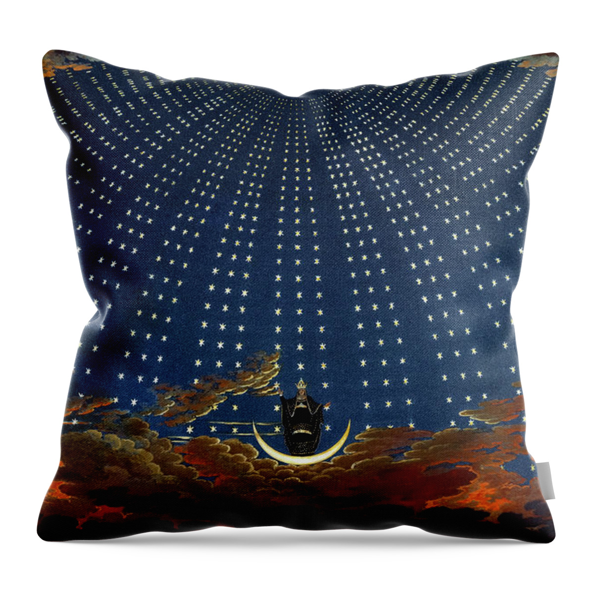 Karl Friedrich Schinkel Throw Pillow featuring the painting The Magic Flute, The Hall of Stars in the Palace of the Queen of the Night, by Wolfgang Mozart, 1815 by Karl Friedrich Schinkel