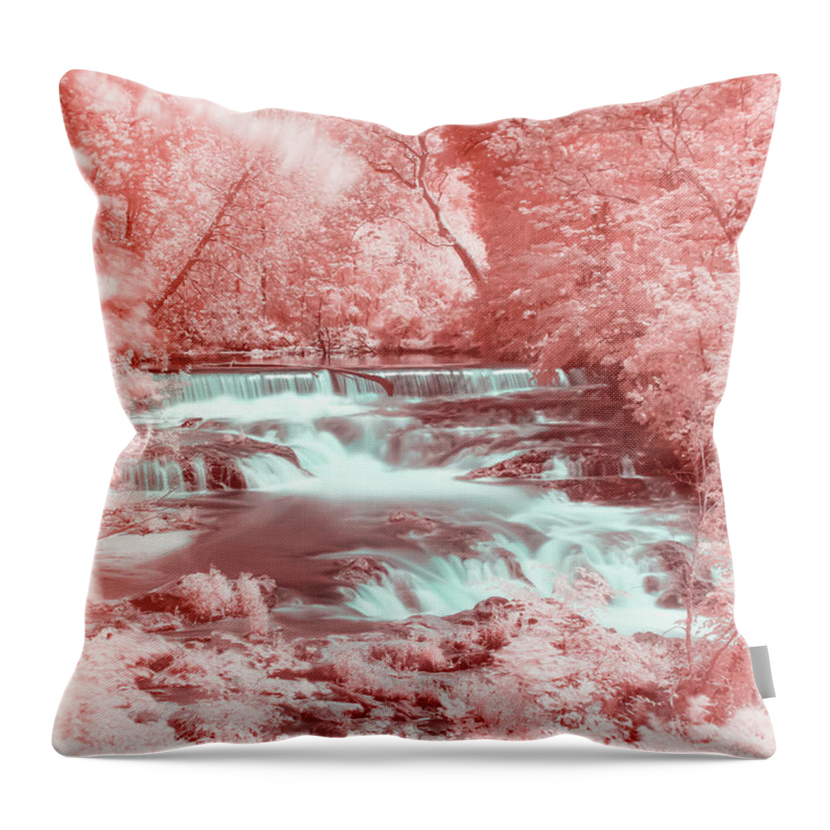 Infrared Throw Pillow featuring the photograph The Magical Waterfall of Madam Brett Park by Auden Johnson