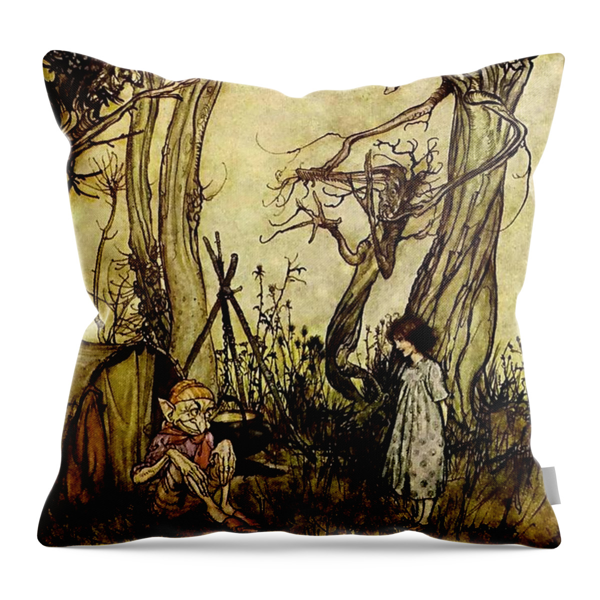 “arthur Rackham” Throw Pillow featuring the digital art The Man in the Wilderness by Patricia Keith