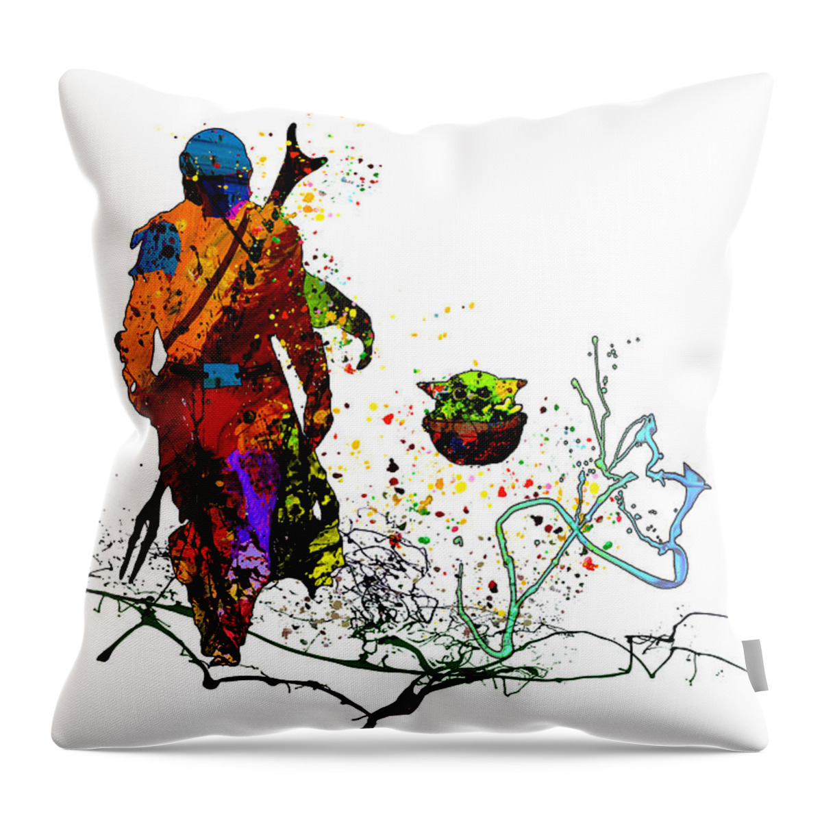 Watercolour Throw Pillow featuring the mixed media The Mandalorian 01 by Miki De Goodaboom
