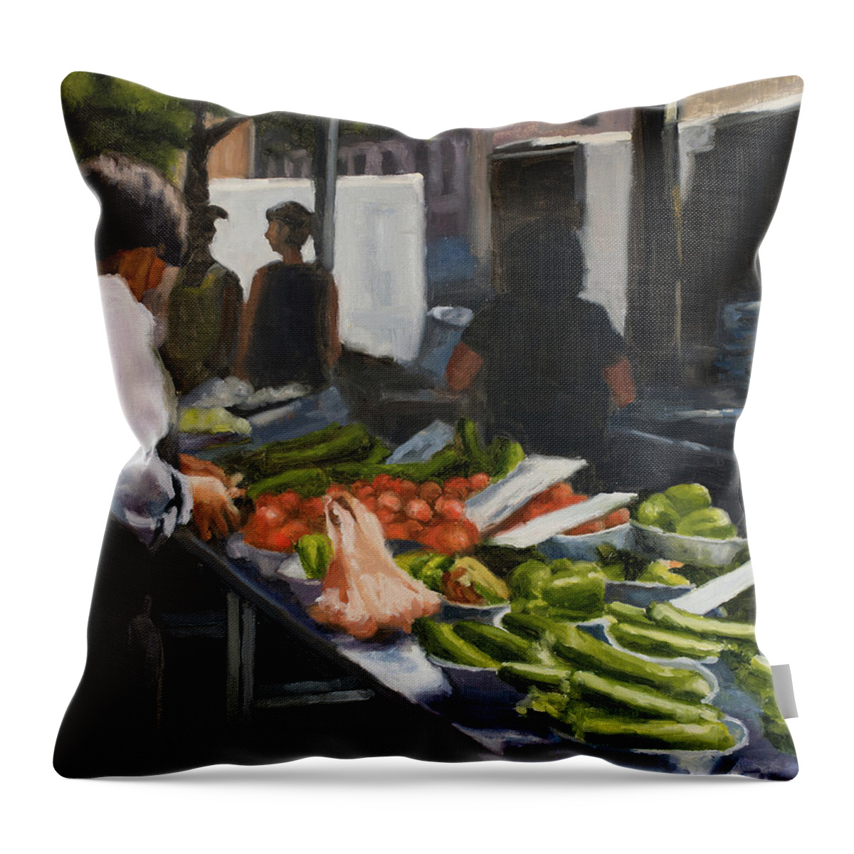 Marketplace Throw Pillow featuring the painting The Marketplace by Tate Hamilton