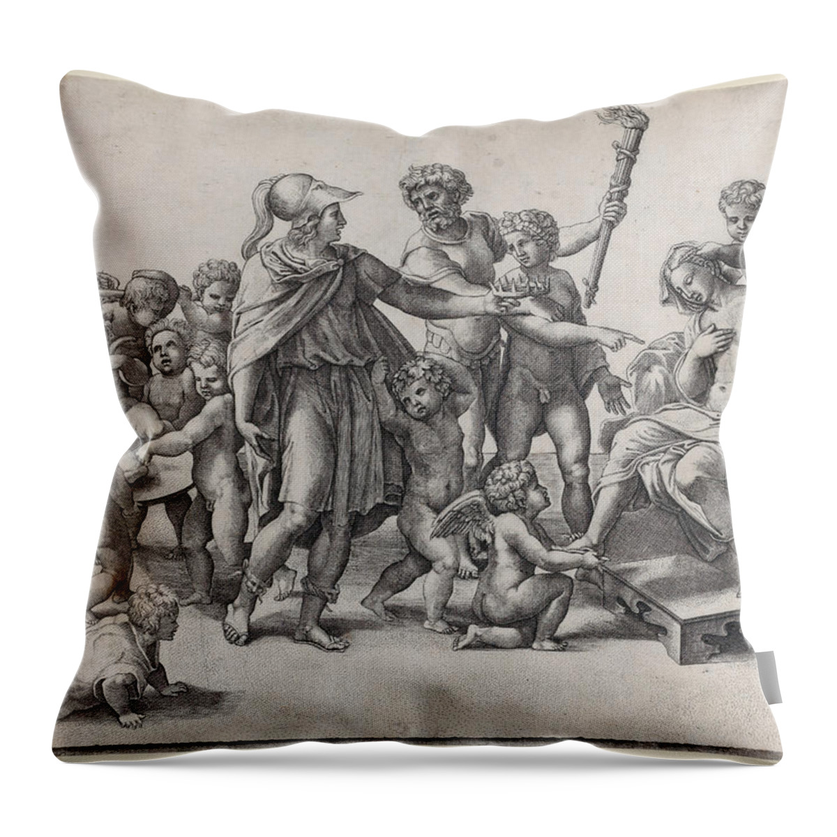 Giovanni Jacopo Caraglio Throw Pillow featuring the drawing The marriage of Alexander and Roxana by Giovanni Jacopo Caraglio