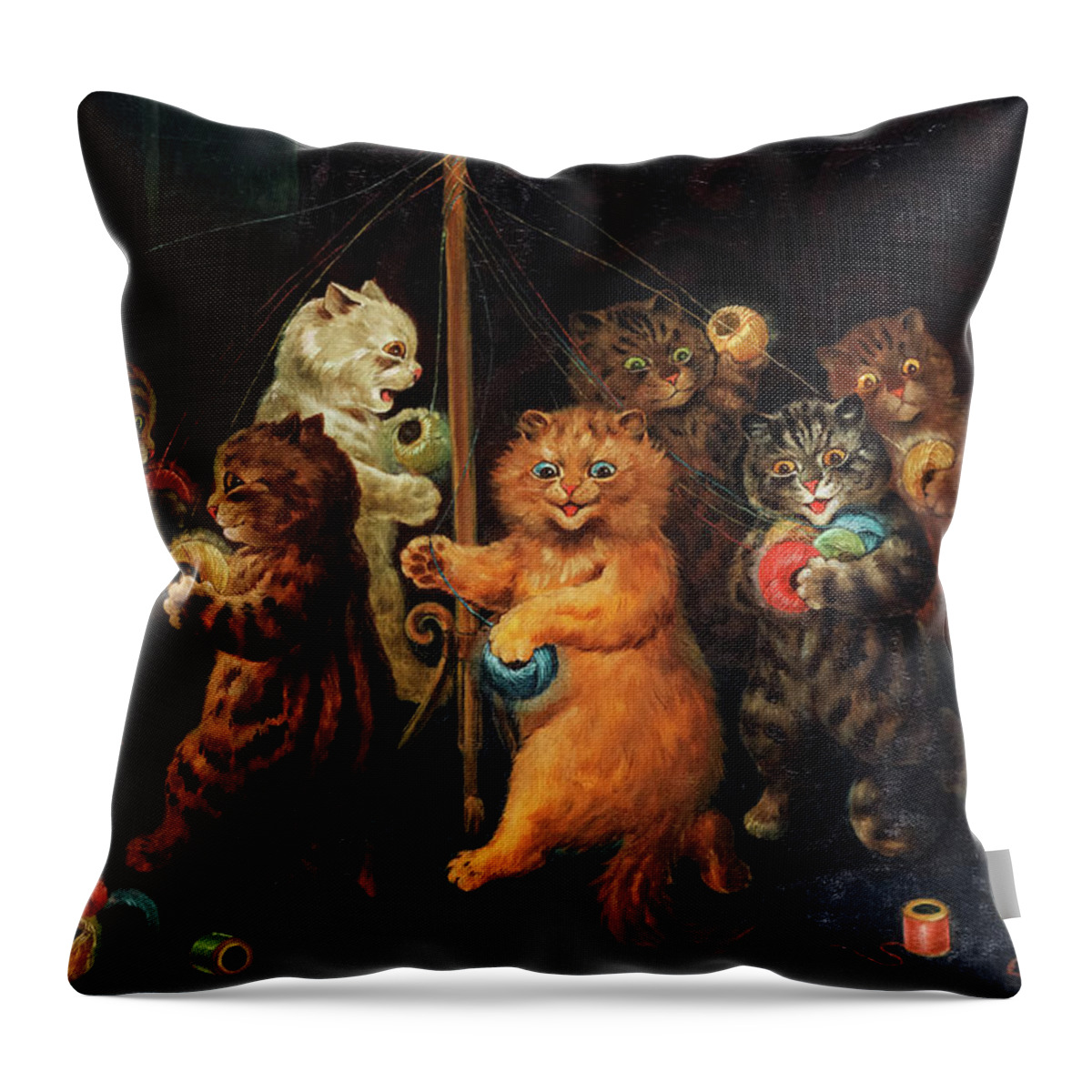 Louis Wain Throw Pillow featuring the painting The Maypole by Louis Wain