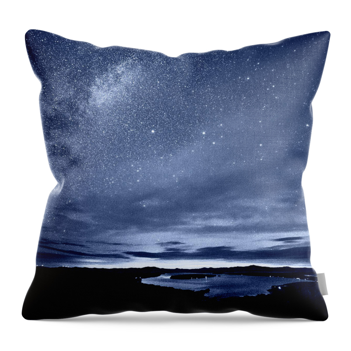 Rangeley Throw Pillow featuring the photograph The Milky Way over Rangeley Lake Rangeley Maine Monochrome Blue Nights by Toby McGuire