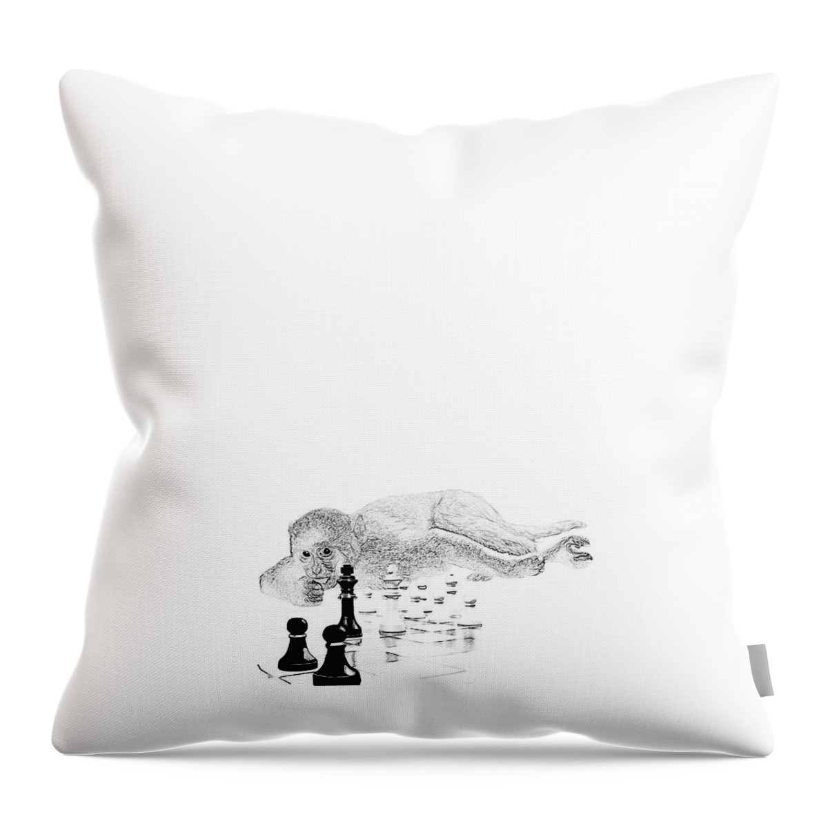 Monkey Throw Pillow featuring the mixed media The Monkey's Gambit by Moira Law